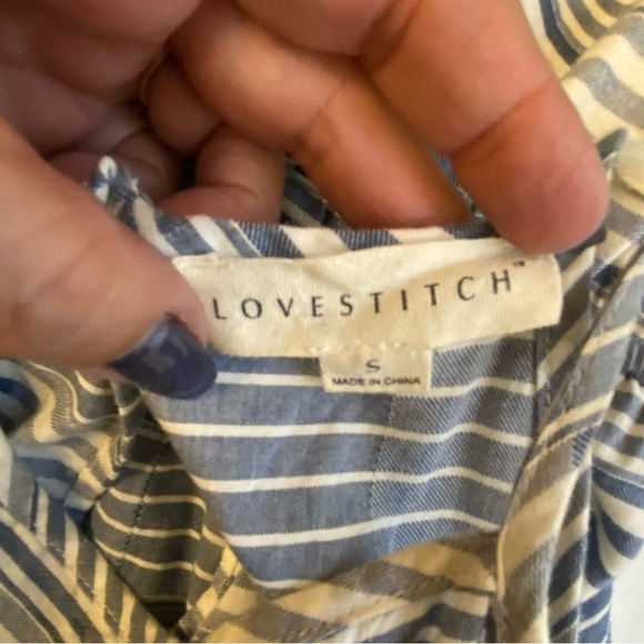 Lovestitch Wide Leg Striped Boho Romper Jumpsuit w/Front Tie Pockets 100% Cotton - Picture 12 of 15